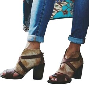 Women’s Brown Woven Leather Block Heel Sandals